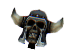 Afbeelding van het skelettenhoofd van de ninja met een vikinghelm met hoorns